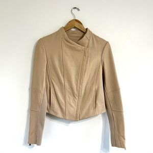 Vince Asymmetrical Lamb Leather Tan Neutral Jacket moto style zip closure
